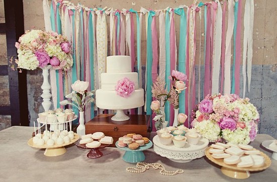 photo of ribbon dessert backdrop DIY