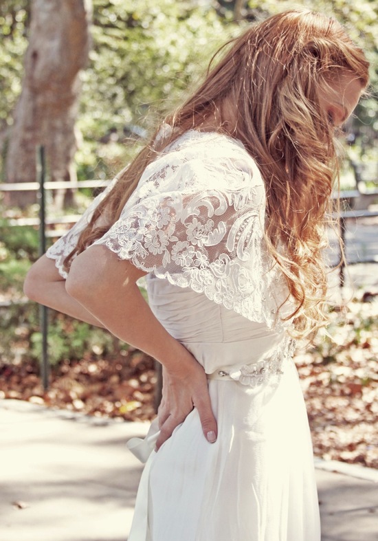 photo of Modern Margarette lace bridal cape