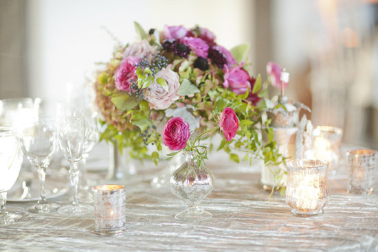 romantic wedding reception table flower centerpiece pink