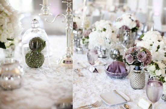 photo of stunning wedding reception tablescapes romantic color palette