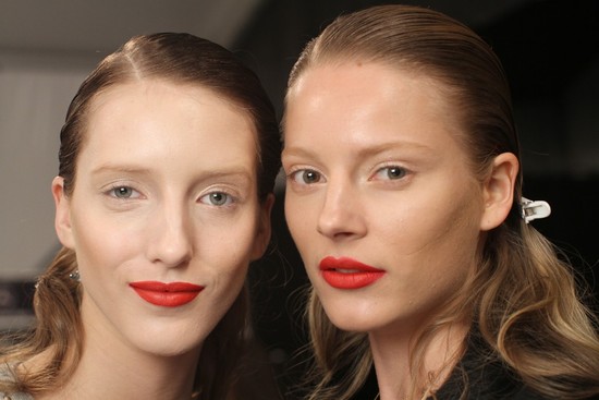 photo of monique lhuiller bridal beauty inspiration red lips