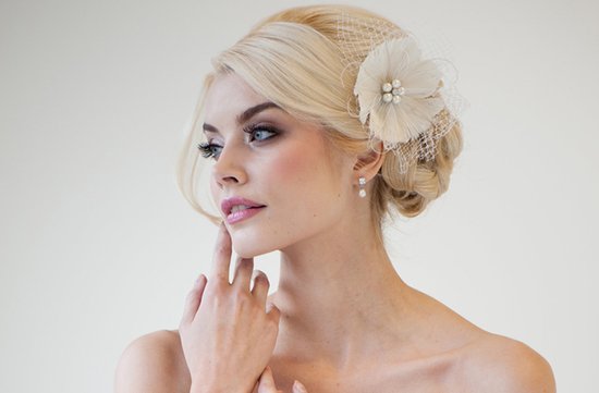 photo of Feather flower fascinator, wedding hair accessories by Powder Blue Bijoux