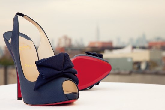 photo of navy blue christian louboutin bridal heels