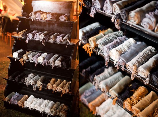 photo of cozy wedding guest favors shawls