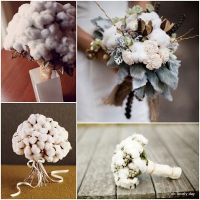 photo of whimsical wedding flowers cotton bridal bouquets