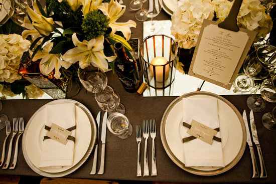 photo of neutral wedding color palette ivory green tablescape