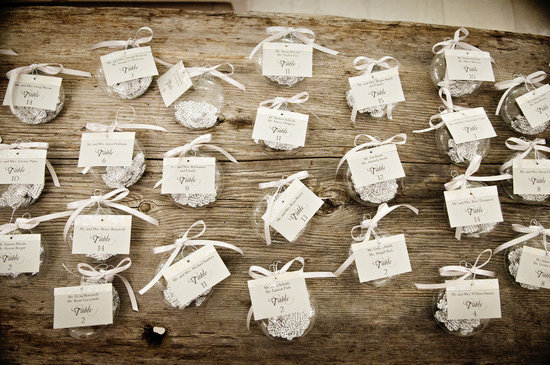 neutral wedding colors escort card display at wedding reception