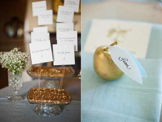 photo of creative escort cards wedding reception ideas gold turquoise