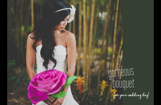 photo of Wedding DIY: Whimsical Giant Rose Paper Flower Bouquet