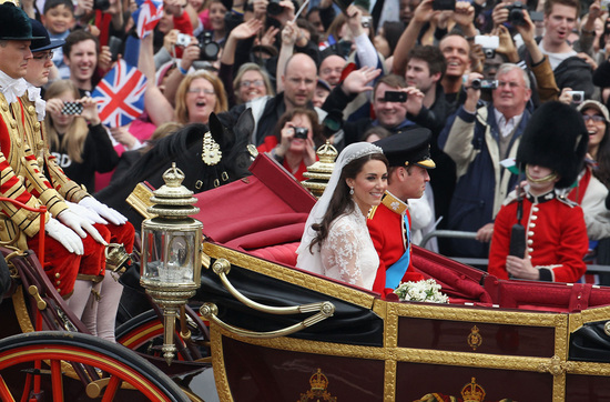 photo of royal wedding up close exit ceremony in horse drawn carriage
