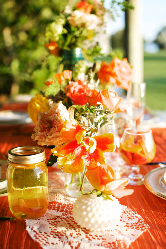 rustic citrus wedding inspiration outdoor spring wedding ideas lace mason jars