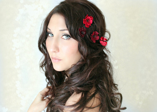red wedding hair flowers