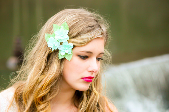 3 bloom wedding hair accessory teal aqua