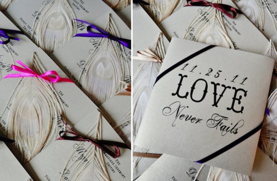 photo of Feather-adorned wedding programs