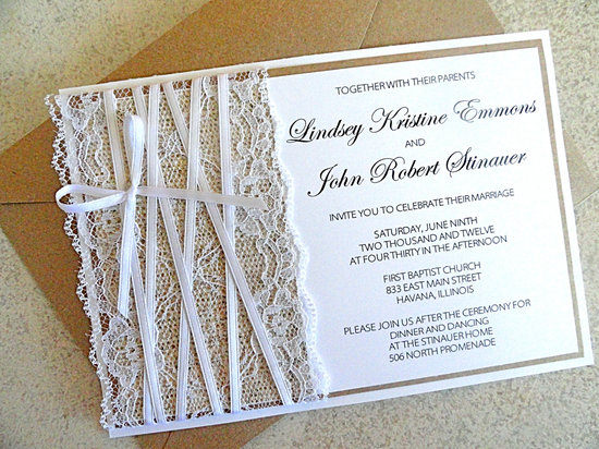 photo of Lace and burlap wedding invitations