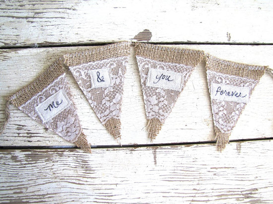 photo of Me & You Forever Burlap and Lace Wedding Banner