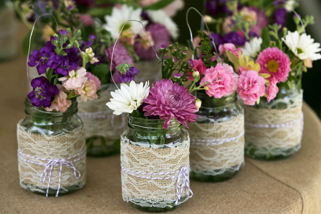 burlap lace mason jar wedding decor centerpieces