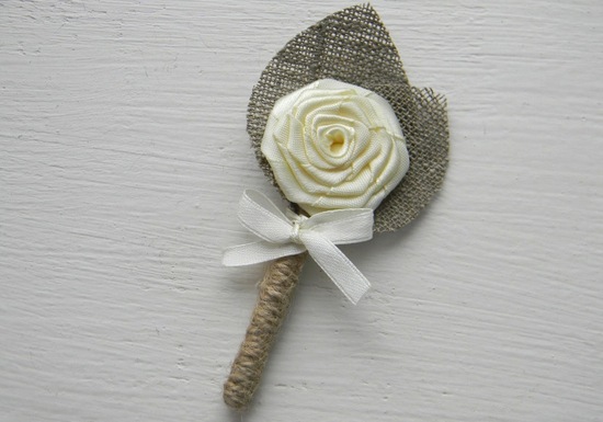 photo of Ivory flower burlap boutonniere