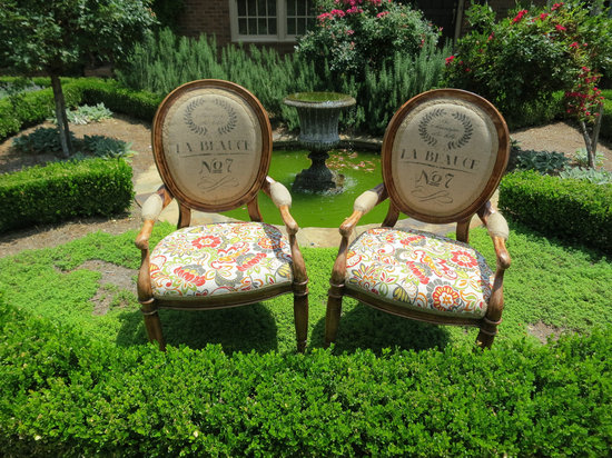 photo of Burlap floral accent chairs