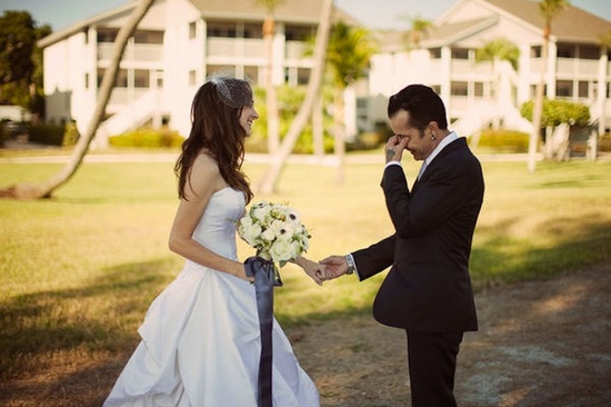 romantic first look wedding photo rock n roll bride and groom