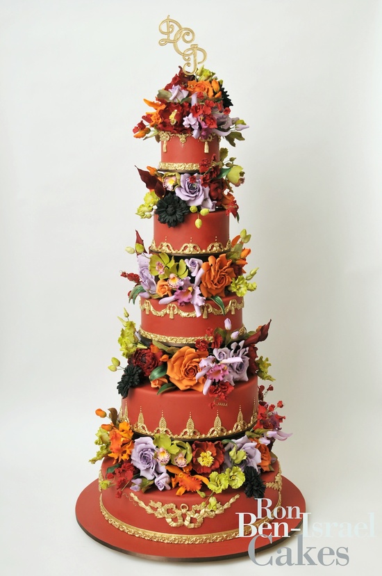 photo of wedding-cake-inspiration-Ron-Ben-Isreal-wedding-cakes-terra-cotta-with-colorful-blooms