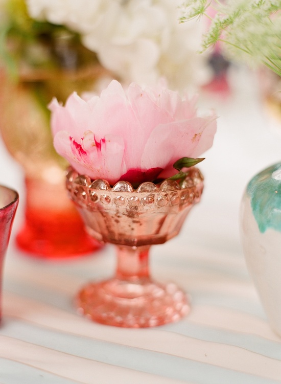 Pretty pink wedding reception tablescape