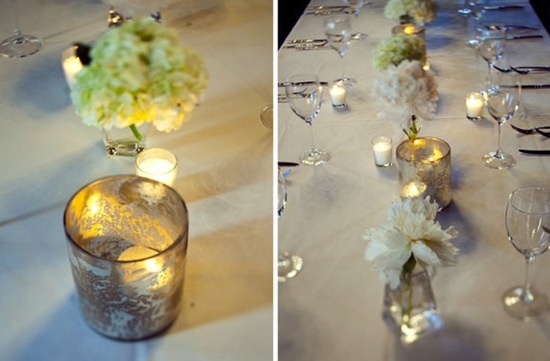 mercury glass wedding tablescapes ivory silver