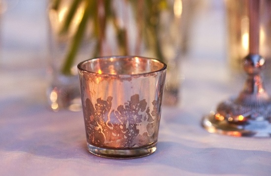 elegant wedding reception decor Mercury Glass votives 1