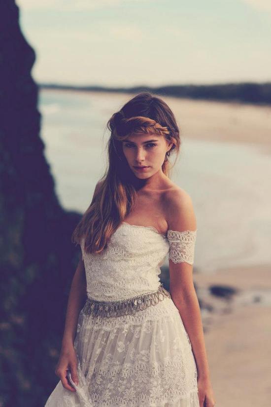 bohemian bride at a beach wedding bridal gown beauty inspiration 2