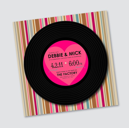 Music themed wedding accessories ceremony reception decor vinyl wedding invite.