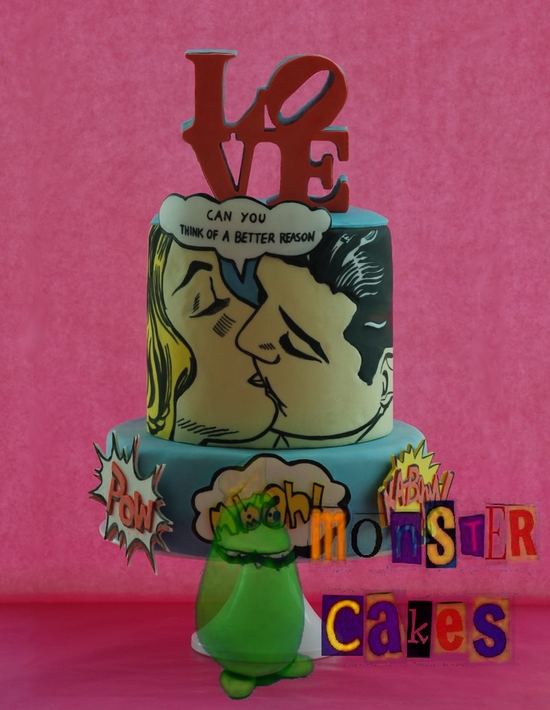 photo of pop art wedding cake vintage inspired wedding