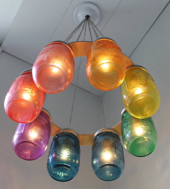 rainbow wedding inspiration mason jar chandelier