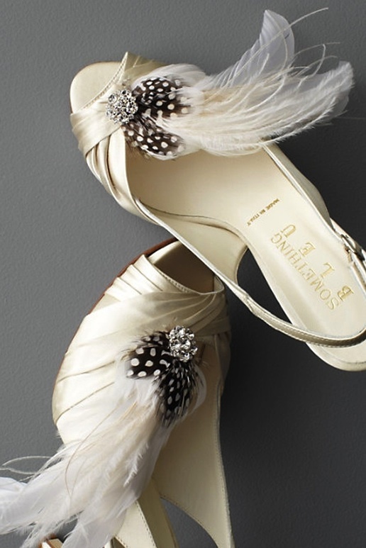 photo of pretty little wedding shoe clips fun affordable bridal accessories black ivory feathers