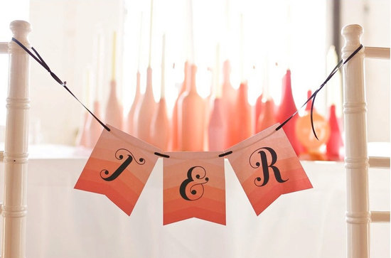 chevron ombre wedding sign coral peach