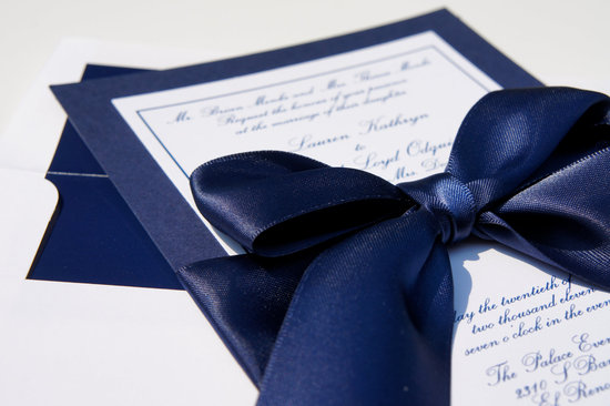 wedding color inspiration navy blue bridal wedding finds invitation with satin bow