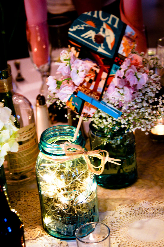 sparkling mason jar wedding centerpiece