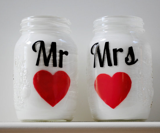 things brides love Mason Jar wedding reception decor centerpieces Mr and Mrs