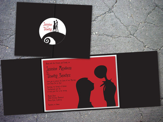 handmade wedding finds for Halloween themed I Dos red black invitations