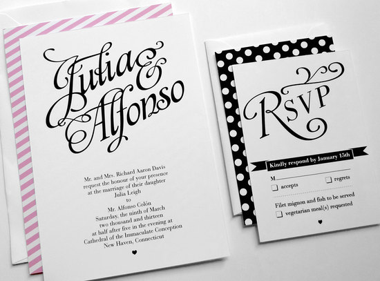 wedding inspiration from Etsy polka dots modern invitations black white pink