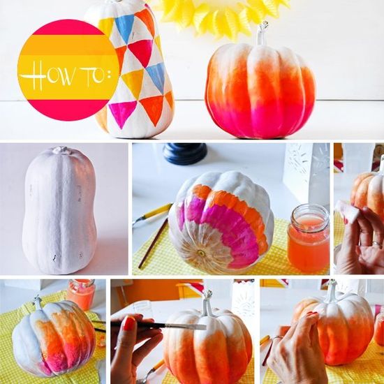 fall wedding DIY bright ombre pumpkins for reception decor